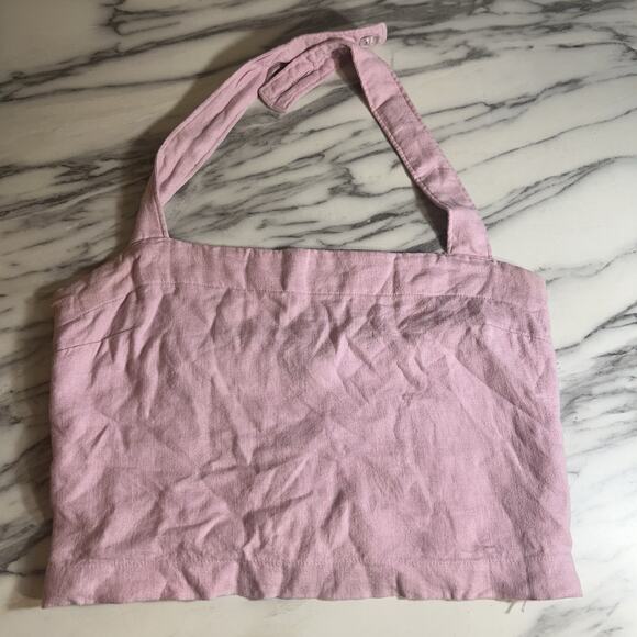 Abercrombie & Fitch Cropped Size M Halter Y2K Linen Blend Pink Tank Top Smocked - Picture 1 of 4
